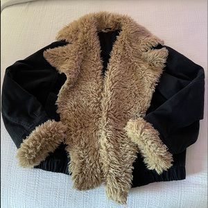 Free People Black Denim Jacket with Inside Fur